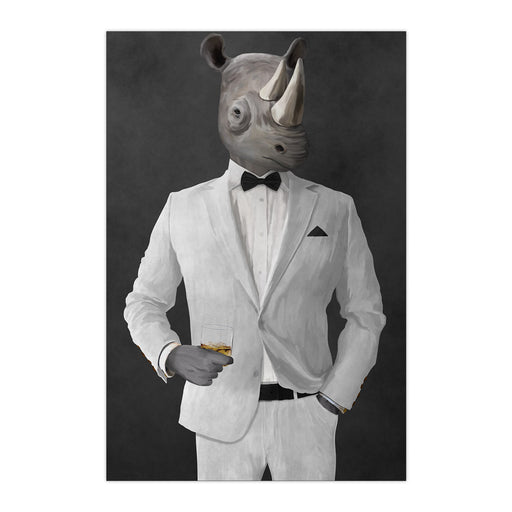Rhinoceros Drinking Whiskey Wall Art - White Suit