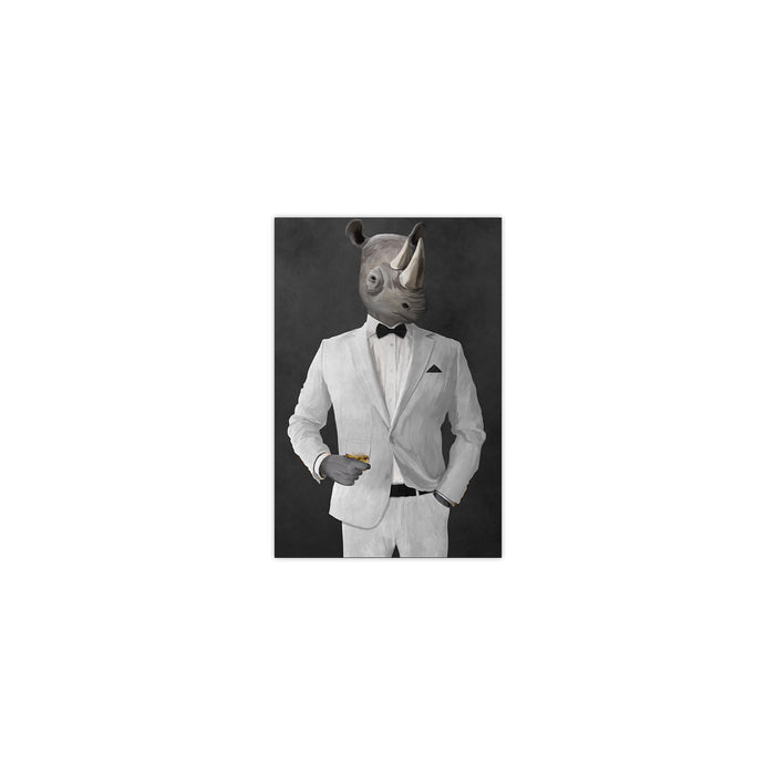 Rhinoceros Drinking Whiskey Wall Art - White Suit