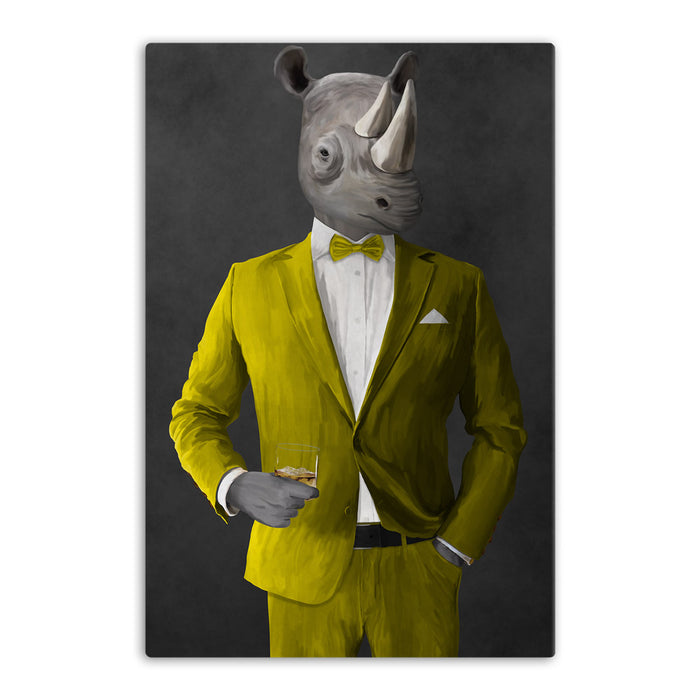 Rhinoceros Drinking Whiskey Wall Art - Yellow Suit