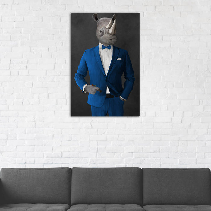 Rhinoceros Smoking Cigar Wall Art - Blue Suit