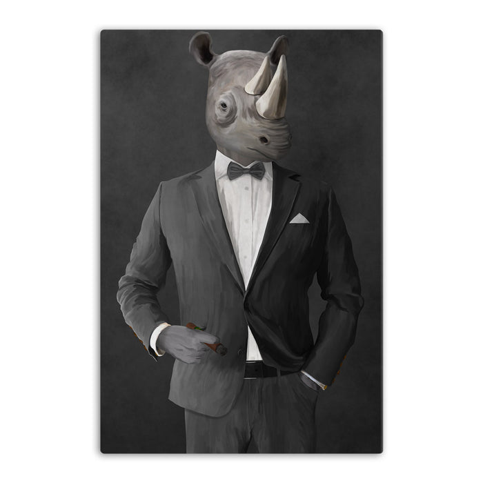 Rhinoceros Smoking Cigar Wall Art - Gray Suit
