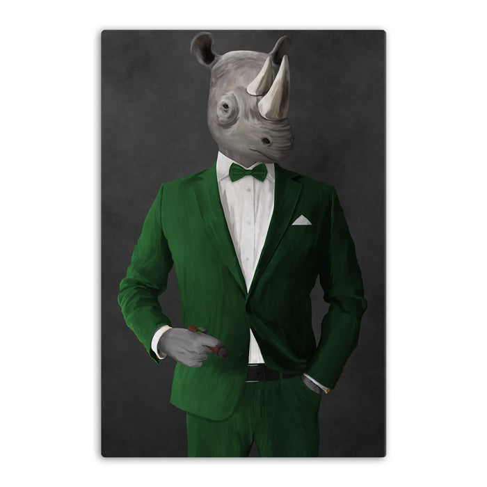 Rhinoceros Smoking Cigar Wall Art - Green Suit