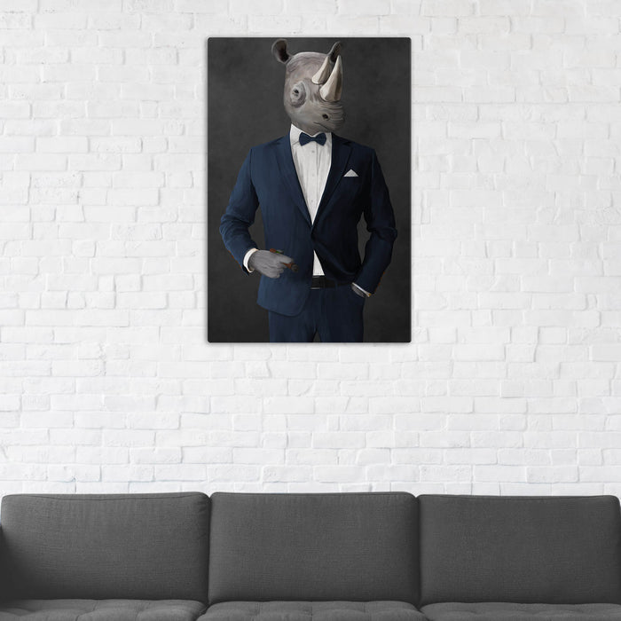 Rhinoceros Smoking Cigar Wall Art - Navy Suit
