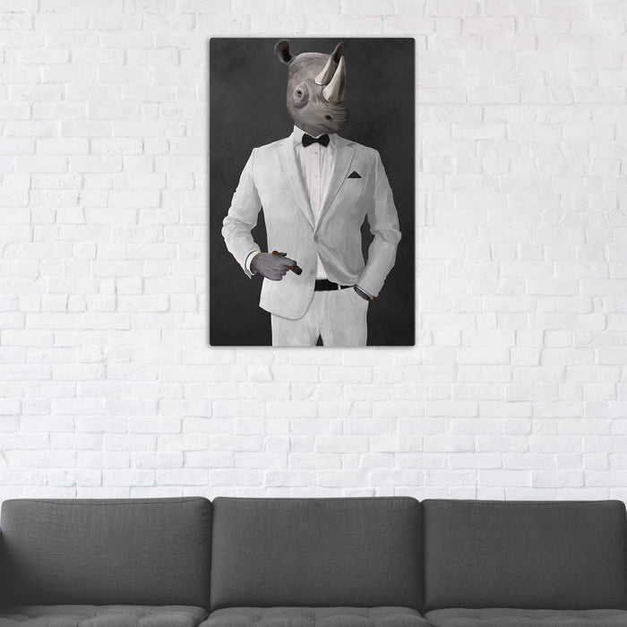 Rhinoceros Smoking Cigar Wall Art - White Suit