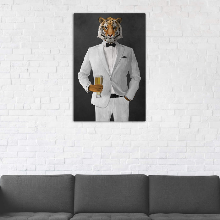 Tiger Drinking Beer Wall Art - White Suit