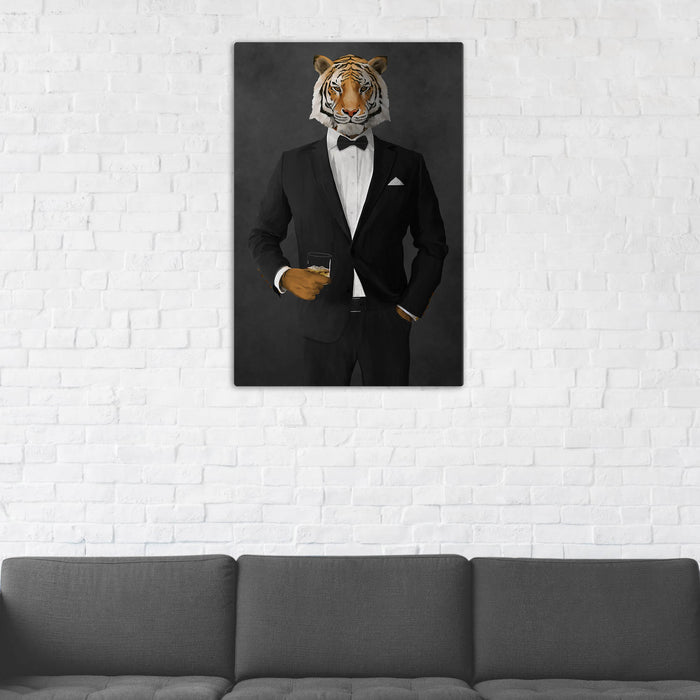Tiger Drinking Whiskey Wall Art - Black Suit