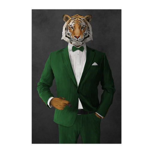 Tiger smoking cigar wearing green suit large wall art print