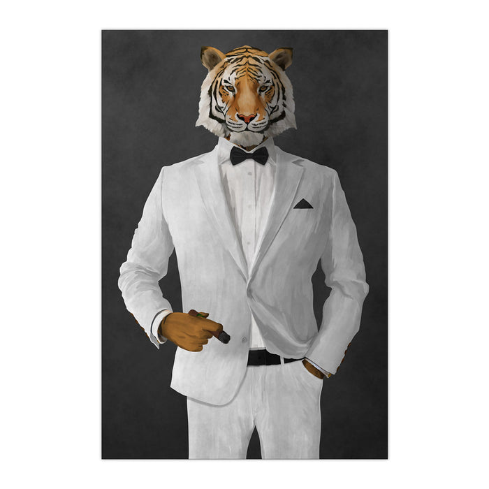 Tiger smoking cigar wearing white suit large wall art print