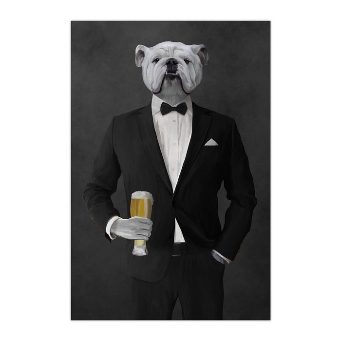 White Bulldog Drinking Beer Wall Art - Black Suit
