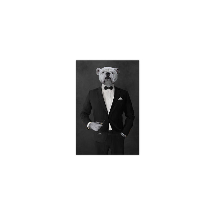 White Bulldog Drinking Martini Wall Art - Black Suit