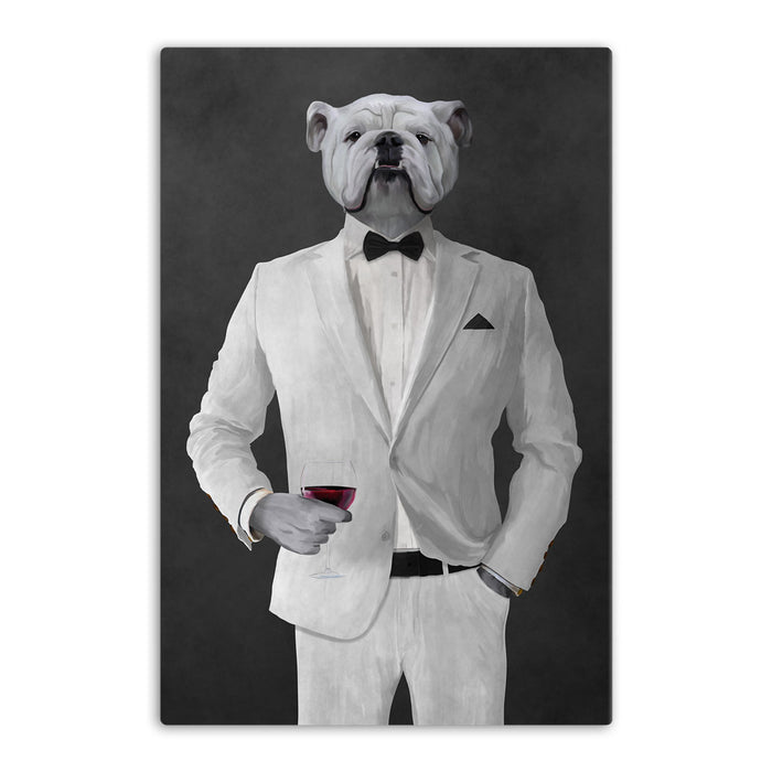 White Bulldog Drinking Red Wine Wall Art - White Suit