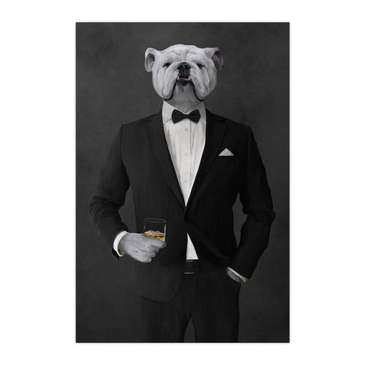 White Bulldog Drinking Whiskey Wall Art - Black Suit