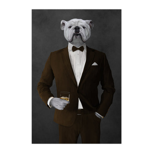 White Bulldog Drinking Whiskey Wall Art - Brown Suit