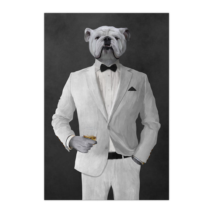 White Bulldog Drinking Whiskey Wall Art - White Suit
