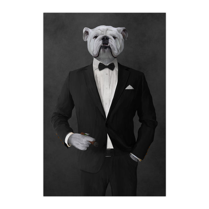 White Bulldog Smoking Cigar Wall Art - Black Suit
