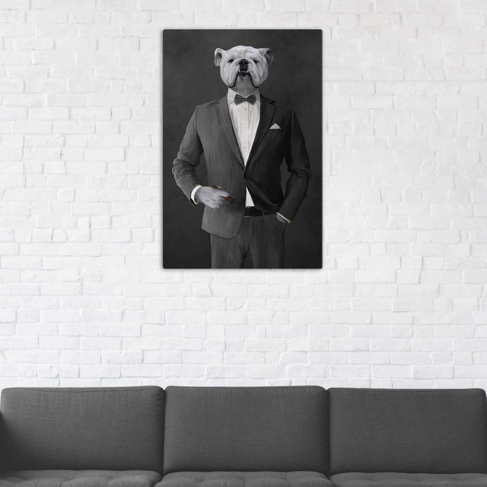 White Bulldog Smoking Cigar Wall Art - Gray Suit