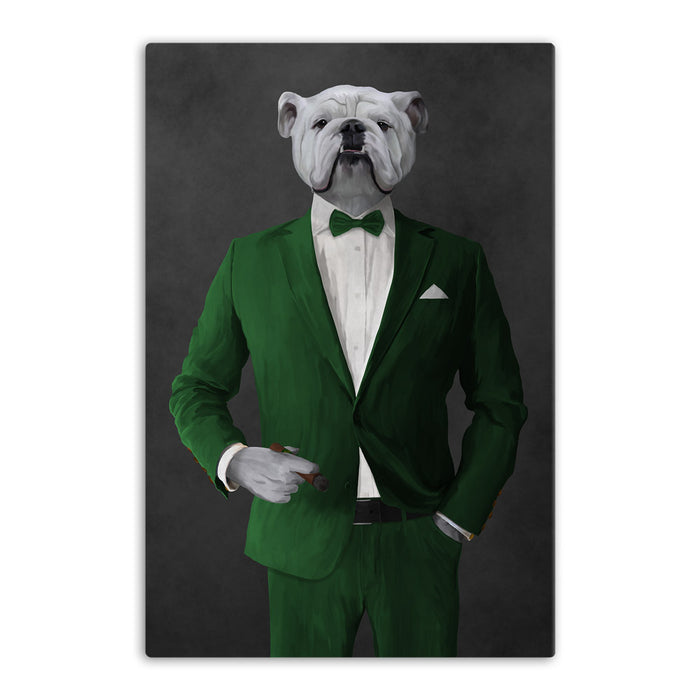 White Bulldog Smoking Cigar Wall Art - Green Suit