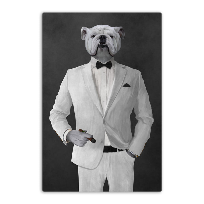 White Bulldog Smoking Cigar Wall Art - White Suit