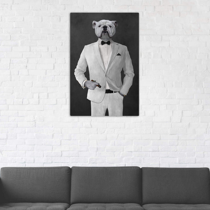 White Bulldog Smoking Cigar Wall Art - White Suit