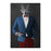 Wolf drinking red wine wearing blue and red suit canvas wall art