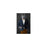 Wolf drinking red wine wearing navy and orange suit small wall art print