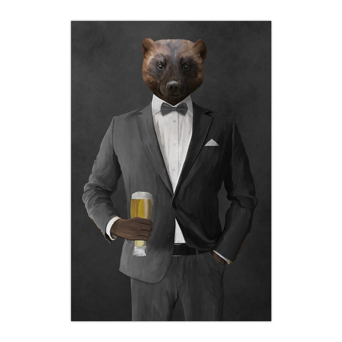 Wolverine Drinking Beer Wall Art - Gray Suit