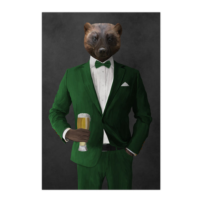 Wolverine Drinking Beer Wall Art - Green Suit