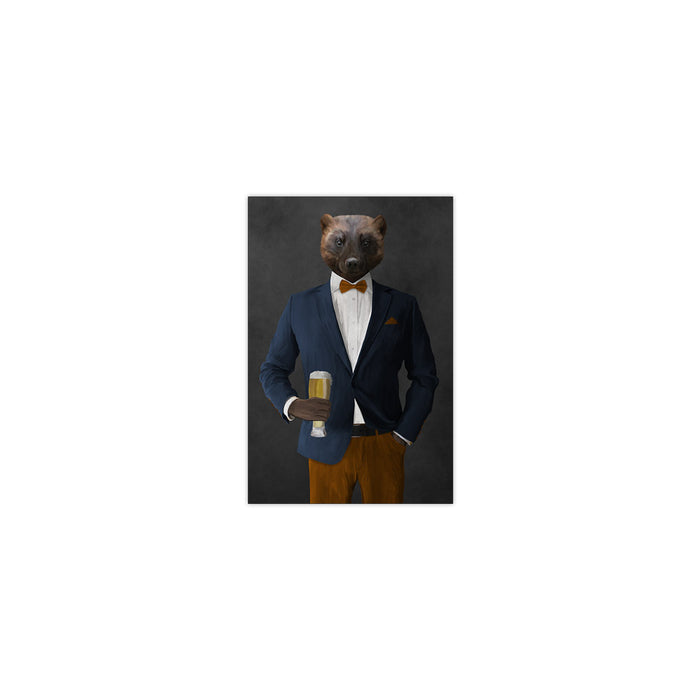 Wolverine Drinking Beer Wall Art - Navy and Orange Suit