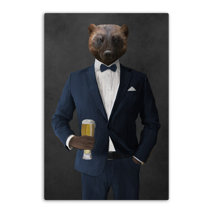 Wolverine Drinking Beer Wall Art - Navy Suit