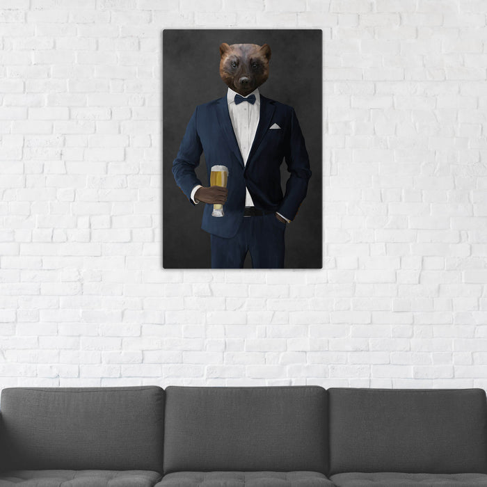 Wolverine Drinking Beer Wall Art - Navy Suit