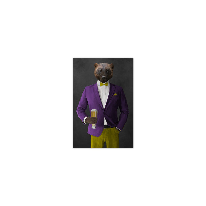 Wolverine Drinking Beer Wall Art - Purple and Yellow Suit