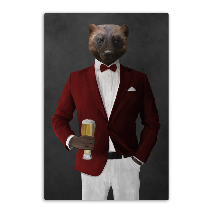 Wolverine Drinking Beer Wall Art - Red and White Suit
