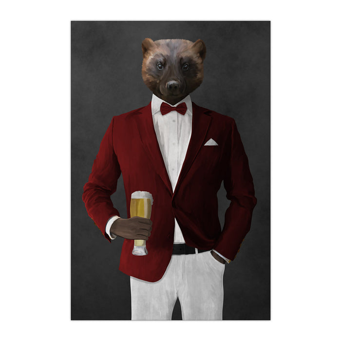 Wolverine Drinking Beer Wall Art - Red and White Suit