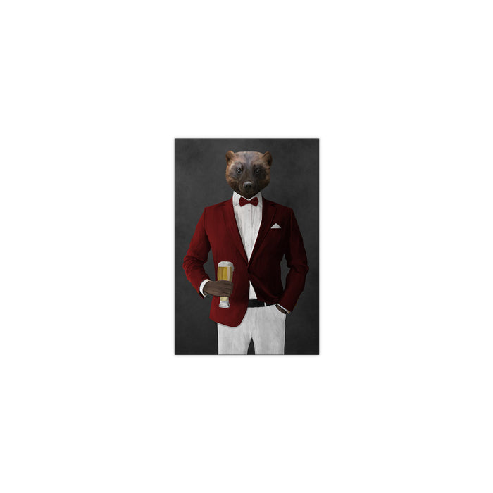 Wolverine Drinking Beer Wall Art - Red and White Suit