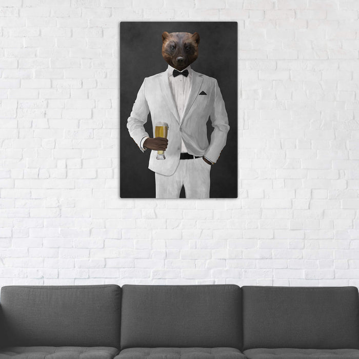 Wolverine Drinking Beer Wall Art - White Suit