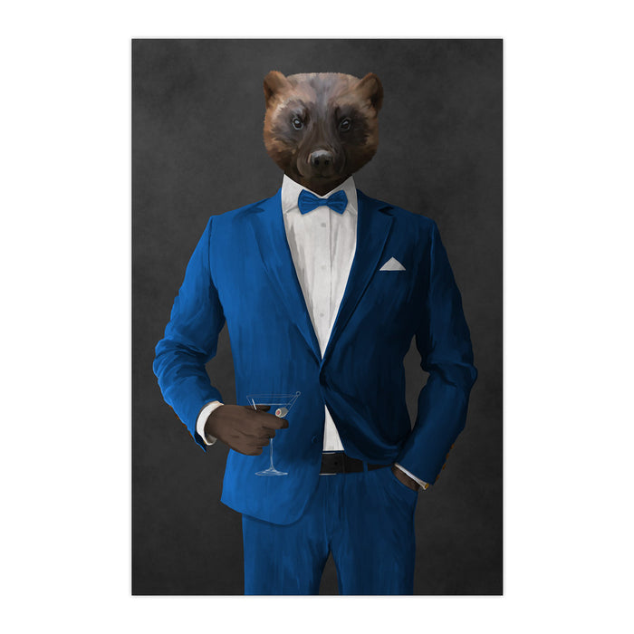 Wolverine Drinking Martini Wall Art - Blue Suit