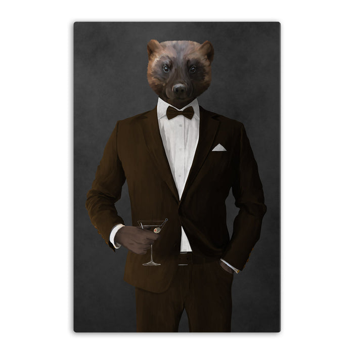 Wolverine Drinking Martini Wall Art - Brown Suit