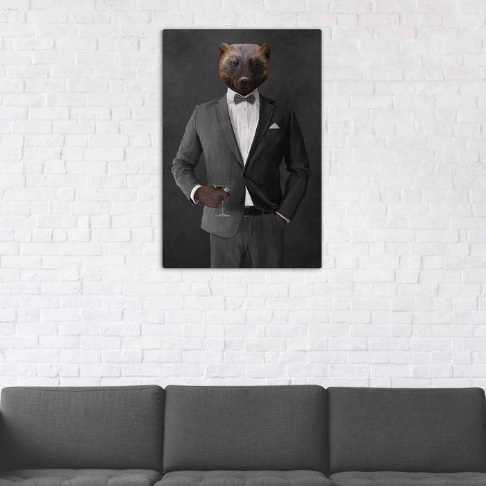 Wolverine Drinking Martini Wall Art - Gray Suit