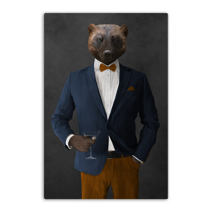 Wolverine Drinking Martini Wall Art - Navy and Orange Suit