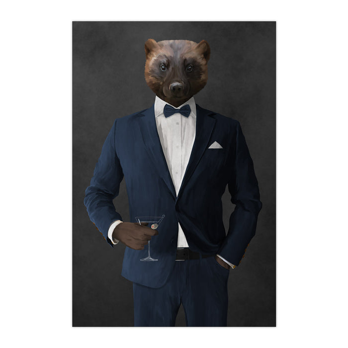Wolverine Drinking Martini Wall Art - Navy Suit
