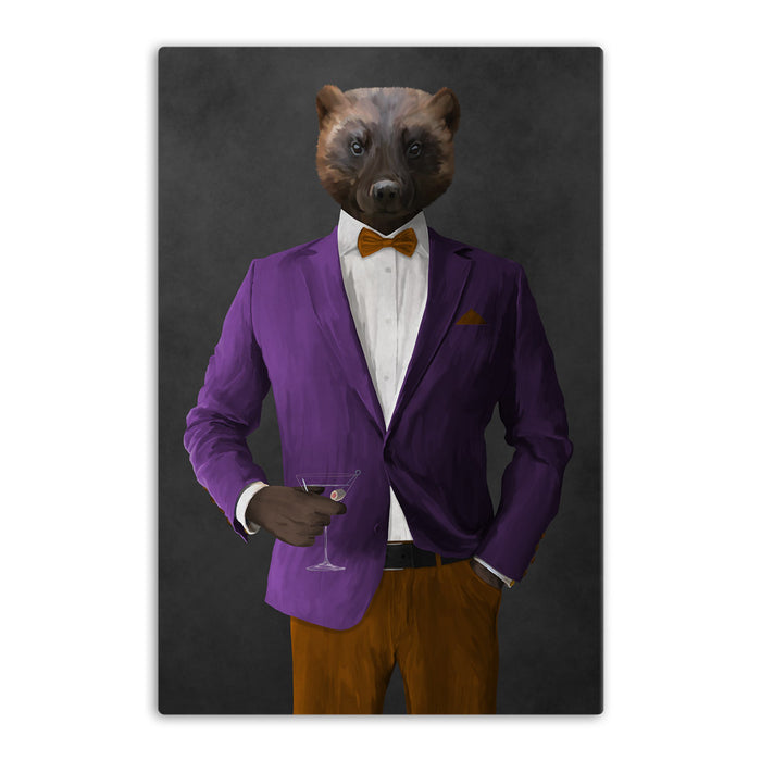 Wolverine Drinking Martini Wall Art - Purple and Orange Suit