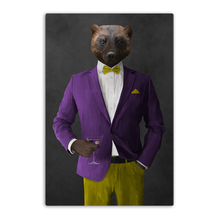 Wolverine Drinking Martini Wall Art - Purple and Yellow Suit