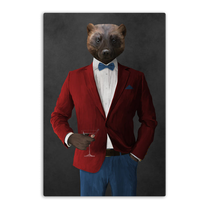 Wolverine Drinking Martini Wall Art - Red and Blue Suit
