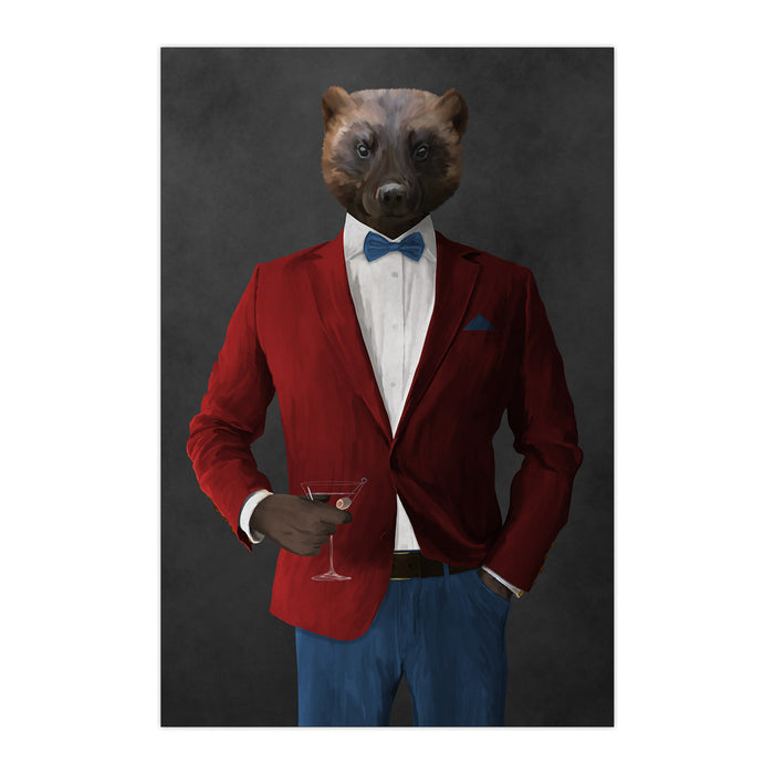 Wolverine Drinking Martini Wall Art - Red and Blue Suit
