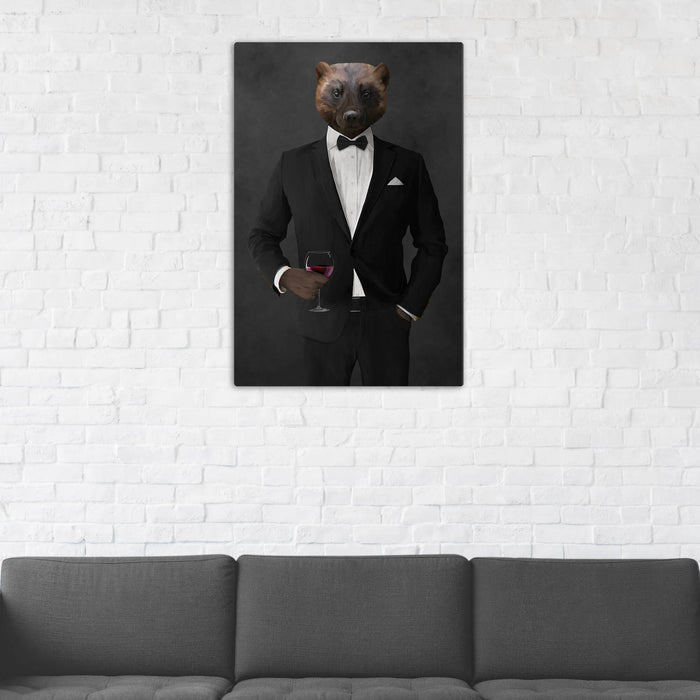 Wolverine Drinking Red Wine Wall Art - Black Suit