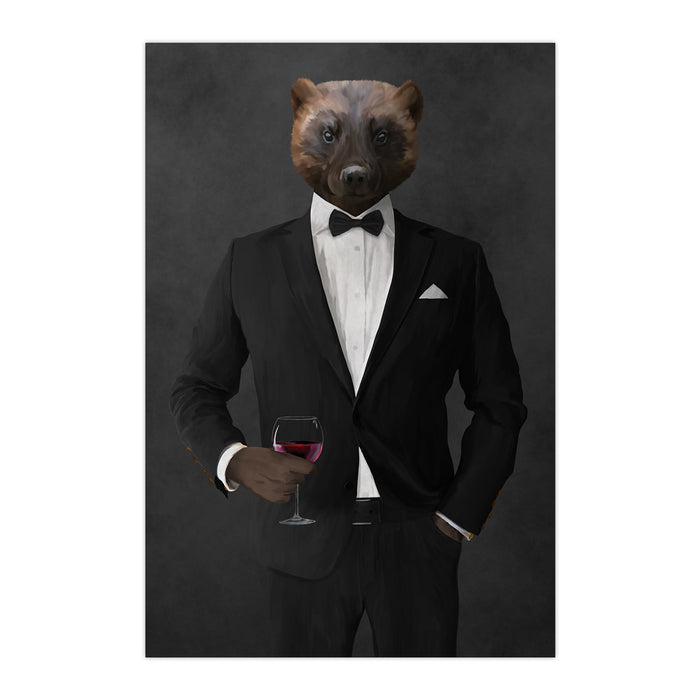 Wolverine Drinking Red Wine Wall Art - Black Suit