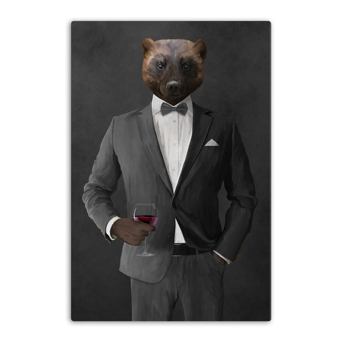 Wolverine Drinking Red Wine Wall Art - Gray Suit