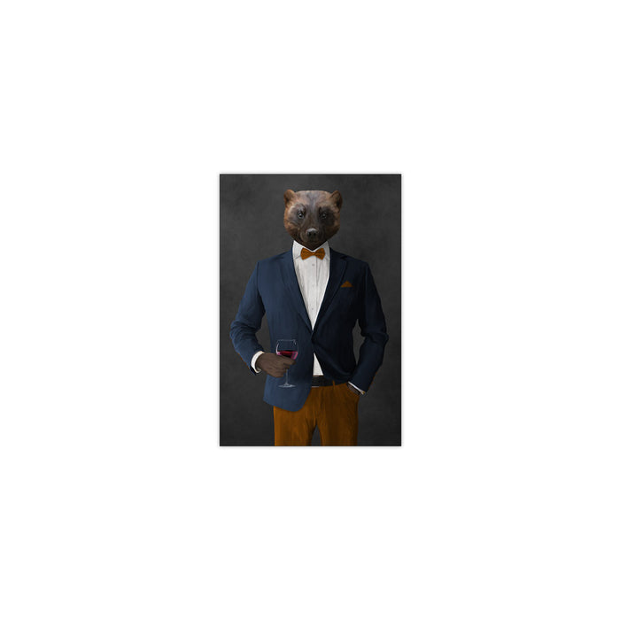 Wolverine Drinking Red Wine Wall Art - Navy and Orange Suit