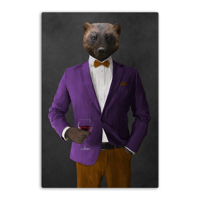 Wolverine Drinking Red Wine Wall Art - Purple and Orange Suit