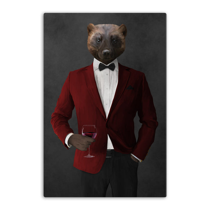 Wolverine Drinking Red Wine Wall Art - Red and Black Suit